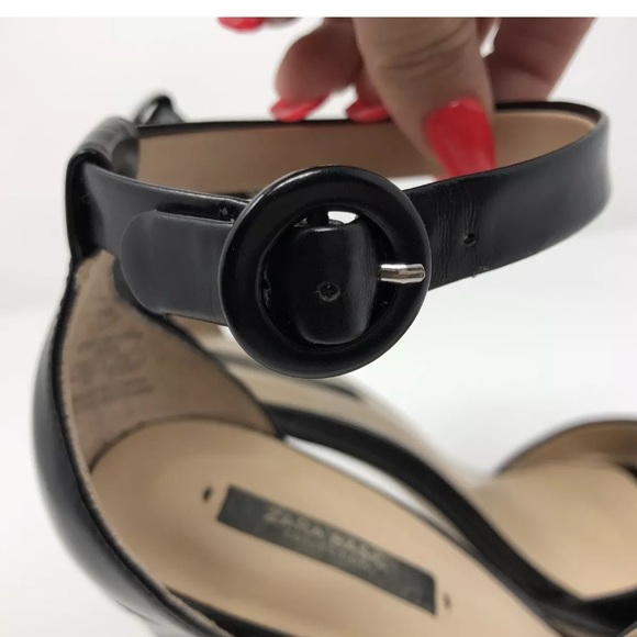 ZARA 39 Black Leather Wide High Block Heel Sandals - Picture 7 of 8